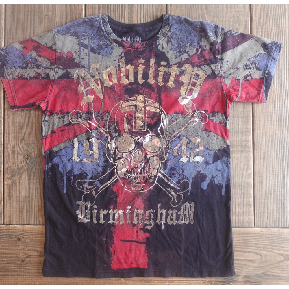 Y2K Nobility T Shirt Mens Large Goth Biker Grunge Rock Birmingham UK Graphic Tee